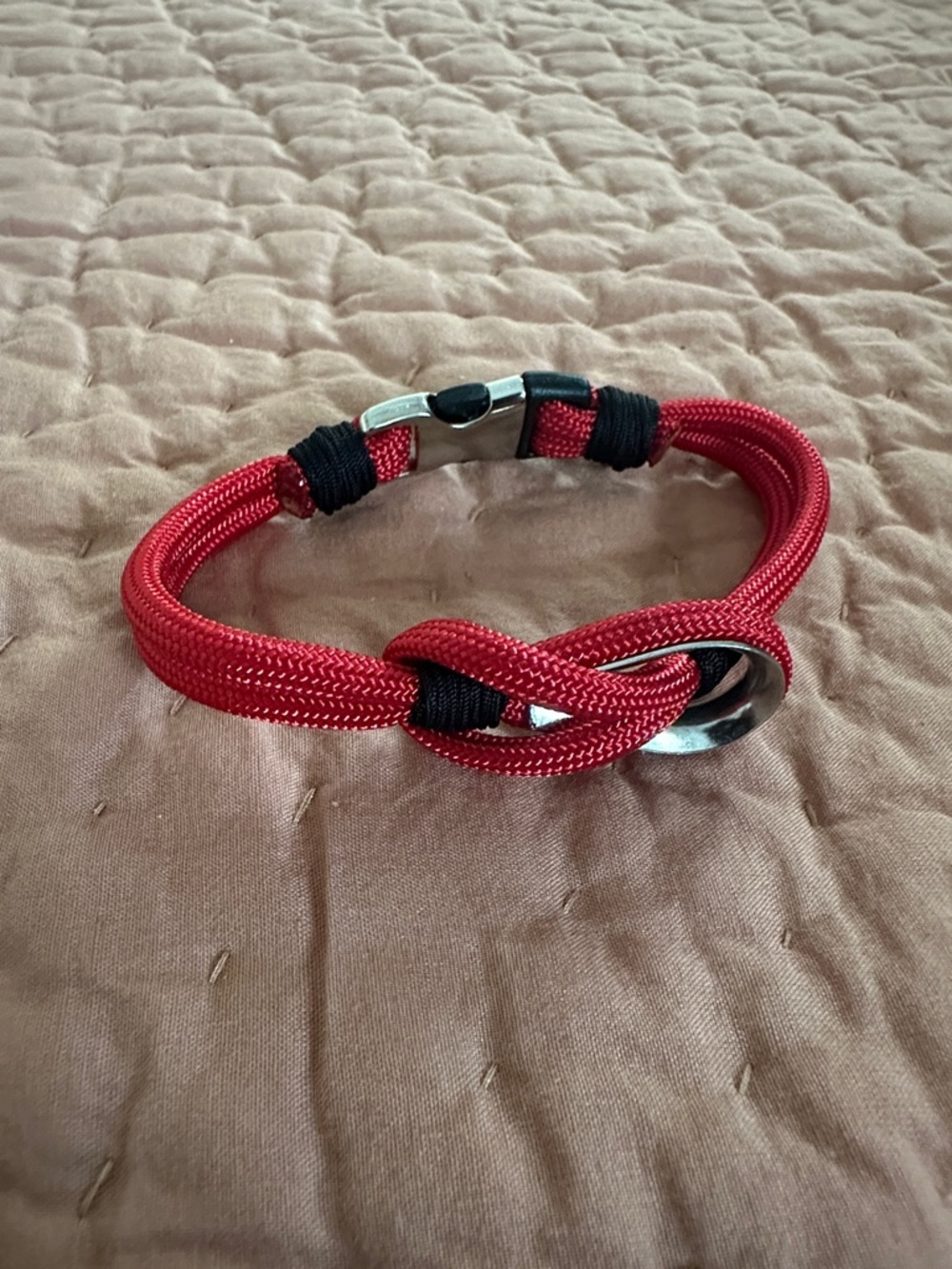Red Knot Rope Bracelet with Silver Accent